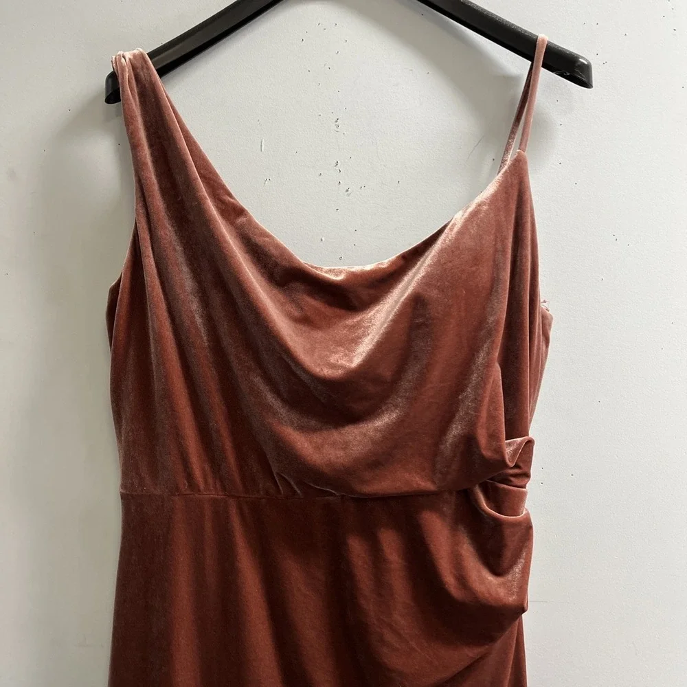Reverly Maxine Velvet Dress Gown Dusty‎ Rose Size 18 Asymmetrical Drape Event